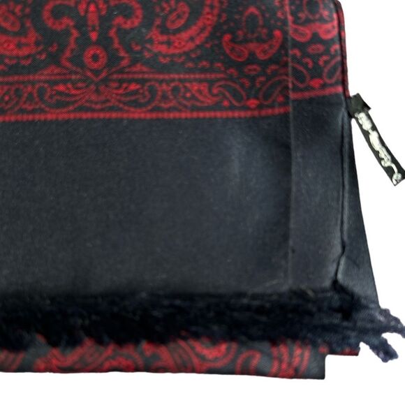 Red navy vintage silk paisley fringe scarf Italy 23.5” x 50”-Codes label lux - Picture 11 of 13